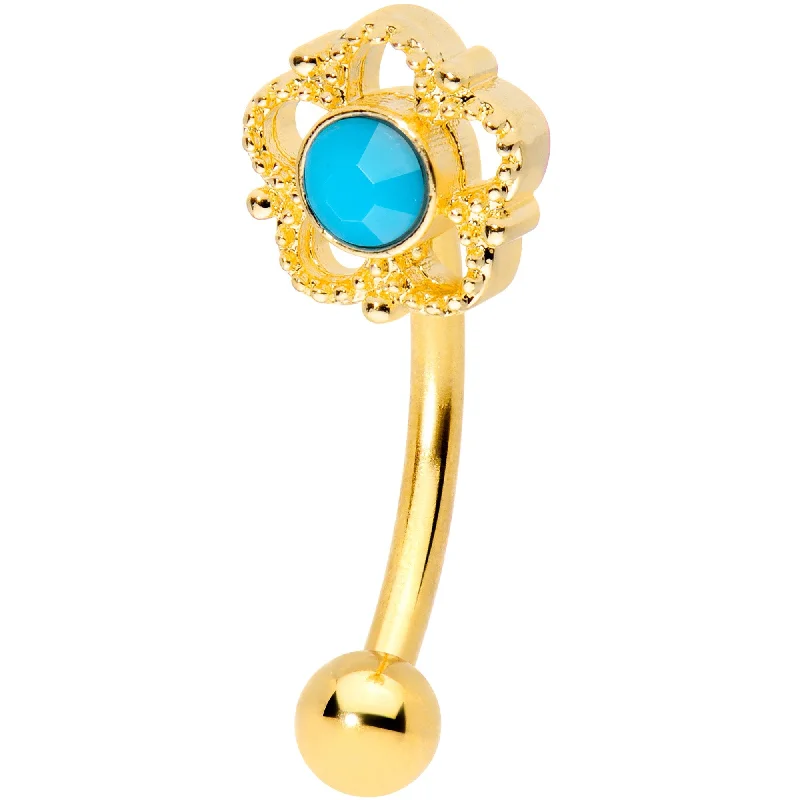 Women's Earrings – Elegant Designs for Every Personality--16 Gauge 5/16 Faux Turquoise Gold Tone Flower Curved Eyebrow Ring Women's Earrings – Elegant Designs for Every Personality--16 Gauge 5/16 Faux Turquoise Gold Tone Flower Curved Eyebrow Ring
