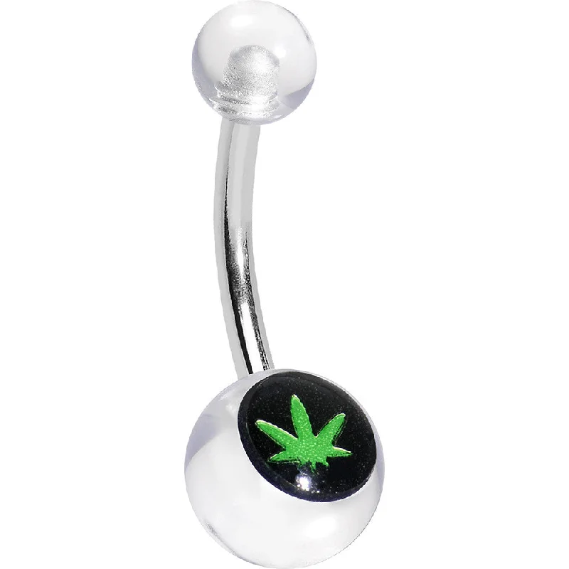 Belly Rings with Shiny Stones for Extra Glam -Clear Acrylic Ganja Leaf Belly Ring
