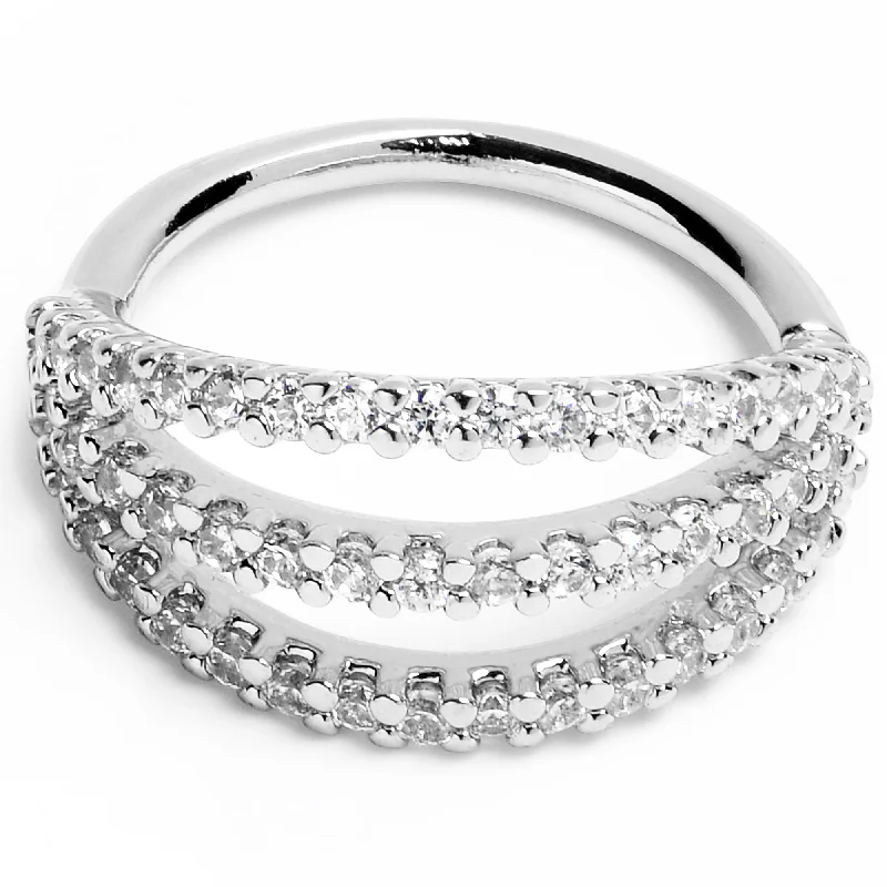 Nose Rings for Sophisticated Style -18 Gauge 3/8 Clear CZ Gem Faux Triple Hoop Closure Ring Nose Rings for Sophisticated Style -18 Gauge 3/8 Clear CZ Gem Faux Triple Hoop Closure Ring