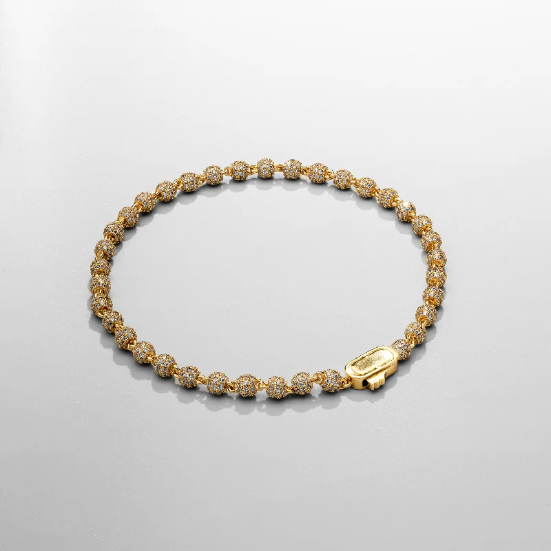 Men's Trendy Bracelets with Nature-inspired Charms-Iced Ball Pendant Bracelet (Gold) 4mm
