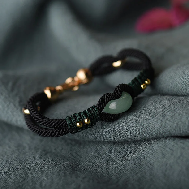 Designer Bracelets for Men with Unique Charms-Buddha Stones Tibetan Jade Lucky Black Rope Couple Bracelet Designer Bracelets for Men with Unique Charms-Buddha Stones Tibetan Jade Lucky Black Rope Couple Bracelet