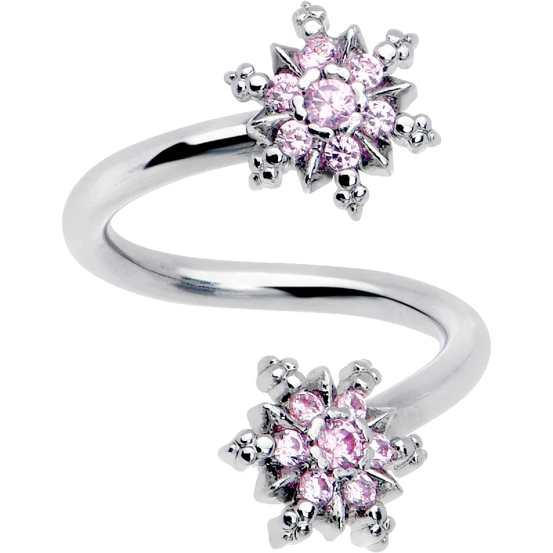 Designer Belly Rings for Unique Style -Pink CZ Gem Glam Snowflake Spiral Twister Belly Ring Designer Belly Rings for Unique Style -Pink CZ Gem Glam Snowflake Spiral Twister Belly Ring