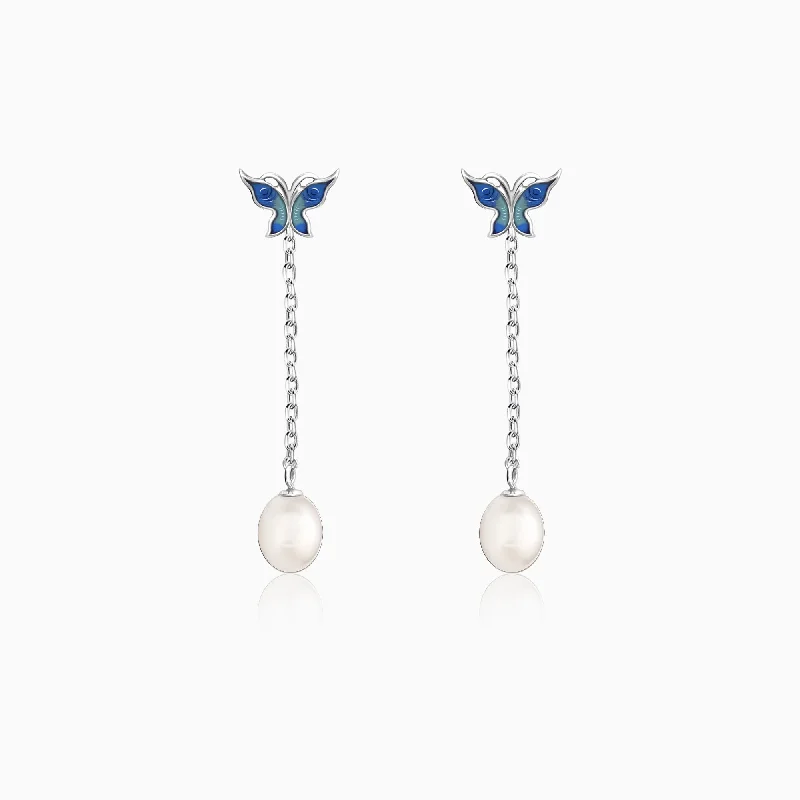 Women's Earrings – Elegant Designs for Every Personality--Silver Butterfly Pearl Dangle Earrings Women's Earrings – Elegant Designs for Every Personality--Silver Butterfly Pearl Dangle Earrings