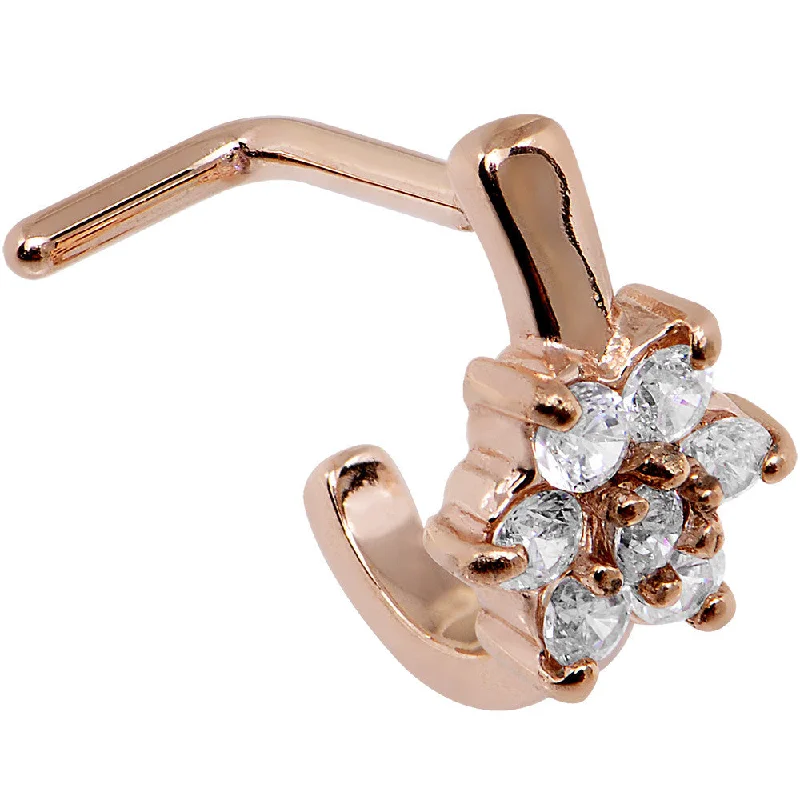 Affordable Nose Rings for Unique Styles -18 Gauge Gem Rose Gold PVD Flower Faux Hoop L Shaped Nose Ring Affordable Nose Rings for Unique Styles -18 Gauge Gem Rose Gold PVD Flower Faux Hoop L Shaped Nose Ring