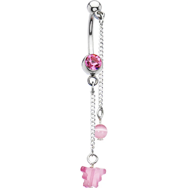 Comfortable Belly Rings for Casual Wear -Passion Pink PLAYFUL BUTTERFLY Chain Dangle Belly Ring Comfortable Belly Rings for Casual Wear -Passion Pink PLAYFUL BUTTERFLY Chain Dangle Belly Ring
