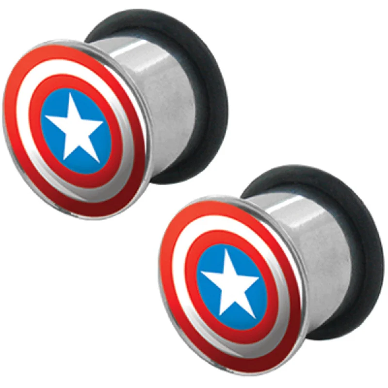 Women's Earrings – Elegant Designs for Every Personality--7/16 Captain America Steel Tunnel Plugs Set