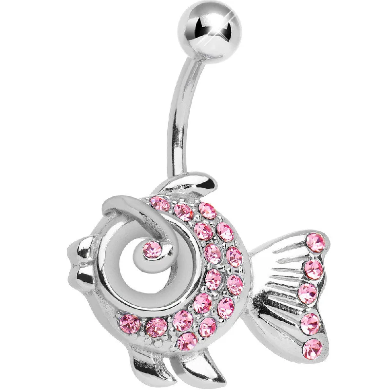 Comfortable Belly Rings with Chic Finish -Pink Gem Fancy Fish Belly Ring