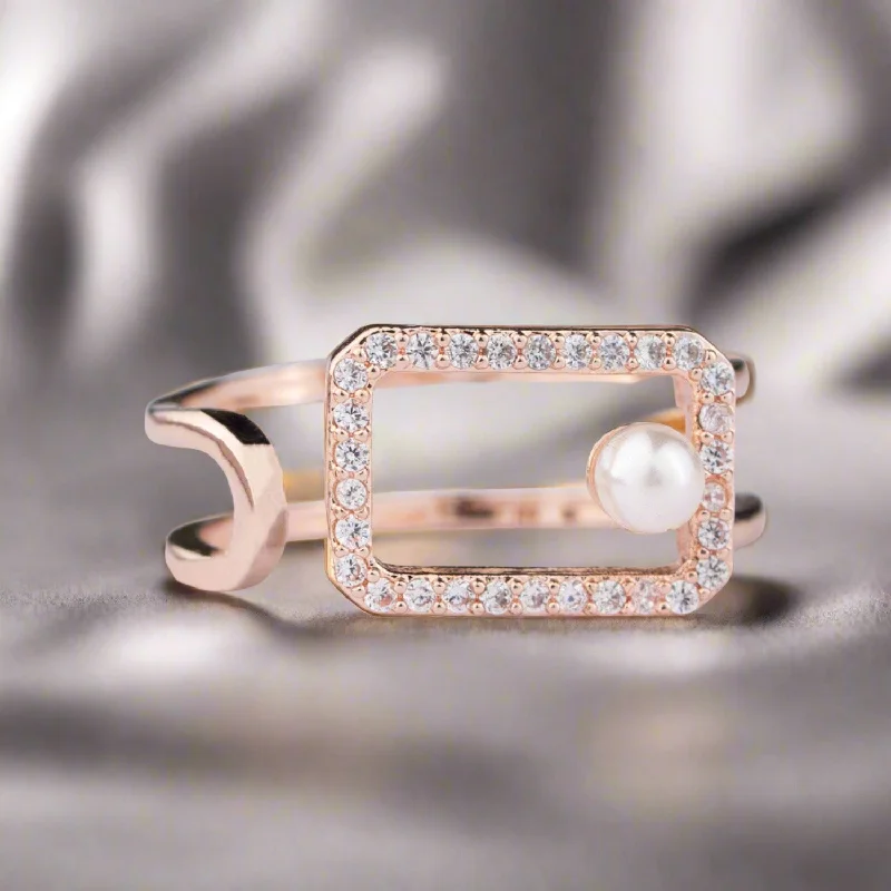 Shop Classic Women's Necklaces & Pendants with a Modern Twist-Rose Gold Pearl Diamond Adjustable Ring Shop Classic Women's Necklaces & Pendants with a Modern Twist-Rose Gold Pearl Diamond Adjustable Ring