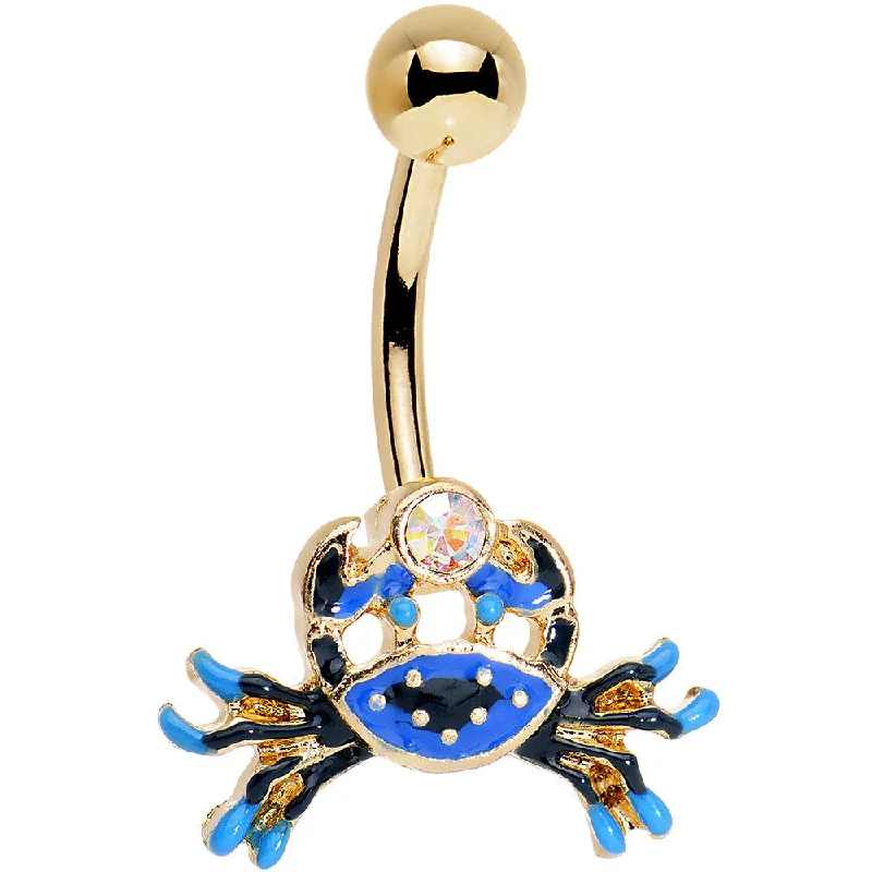 Adjustable Belly Rings for Perfect Fit -Aurora Gem Gold PVD Blue and Black Cutie Crab Belly Ring Adjustable Belly Rings for Perfect Fit -Aurora Gem Gold PVD Blue and Black Cutie Crab Belly Ring