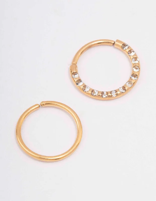 Minimalistic Nose Rings for Trendy Look -Gold Plated Surgical Steel Cubic Zirconia Textured Nose Ring Pack Minimalistic Nose Rings for Trendy Look -Gold Plated Surgical Steel Cubic Zirconia Textured Nose Ring Pack