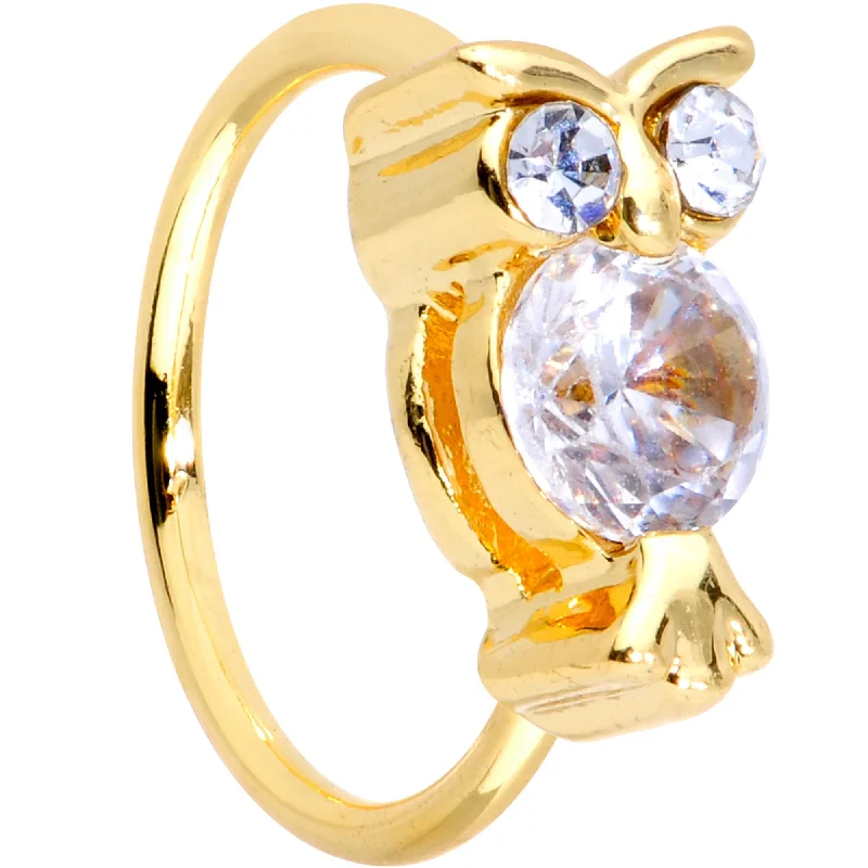 Women's Earrings – Elegant Designs for Every Personality--20 Gauge 5/16 Clear CZ Gem Gold Tone Owl Eye Seamless Circular Ring