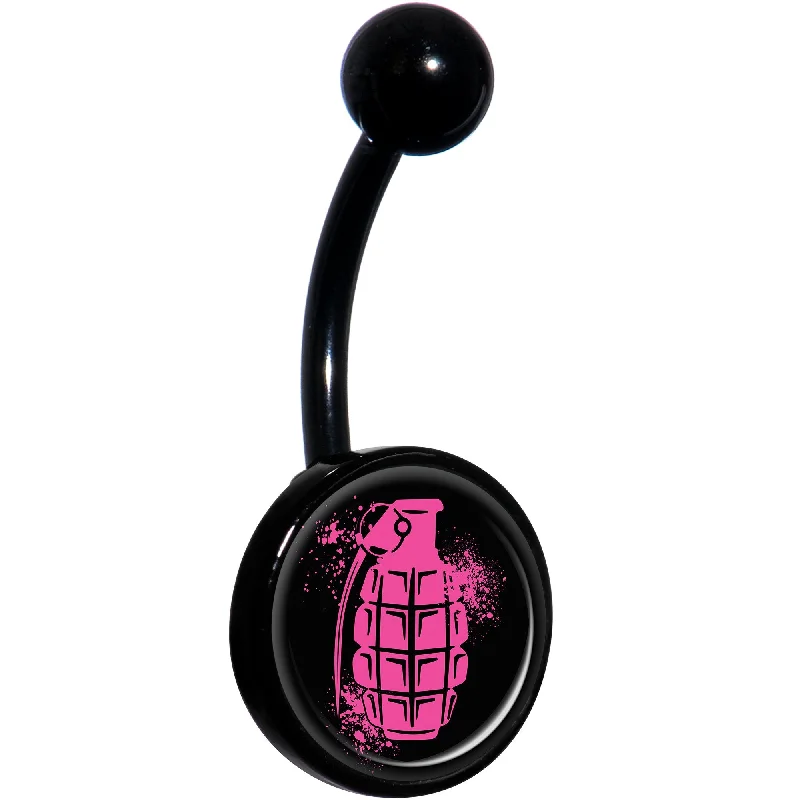 Belly Rings with Gemstone Detailing for Special Touch -Pink Grenade Black Belly Ring Belly Rings with Gemstone Detailing for Special Touch -Pink Grenade Black Belly Ring