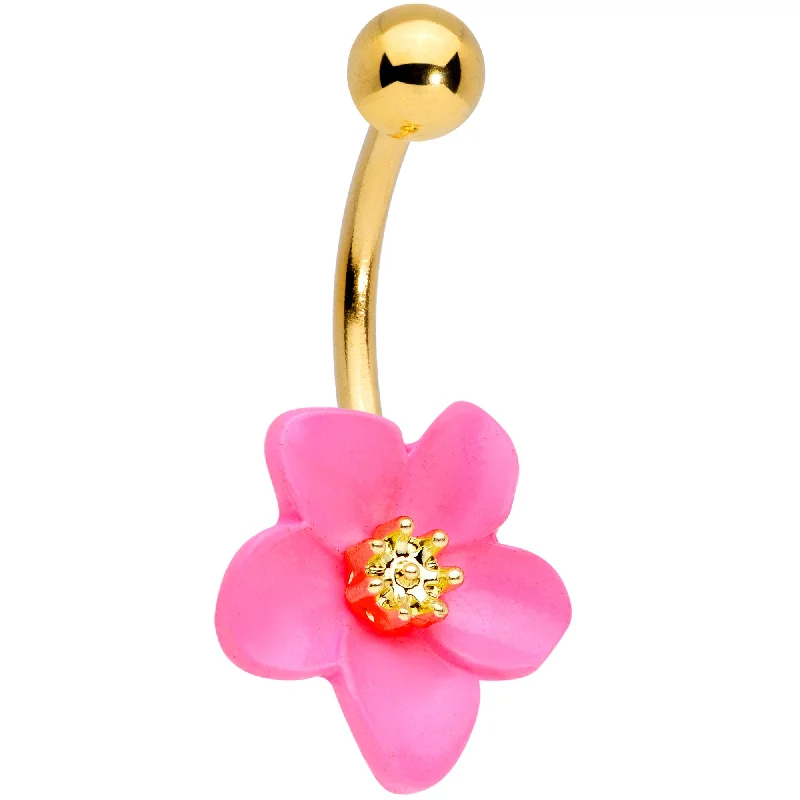 Designer Belly Rings for Glamorous Appeal -Gold Tone Spring Blossom Pretty Pink Flower Belly Ring Designer Belly Rings for Glamorous Appeal -Gold Tone Spring Blossom Pretty Pink Flower Belly Ring