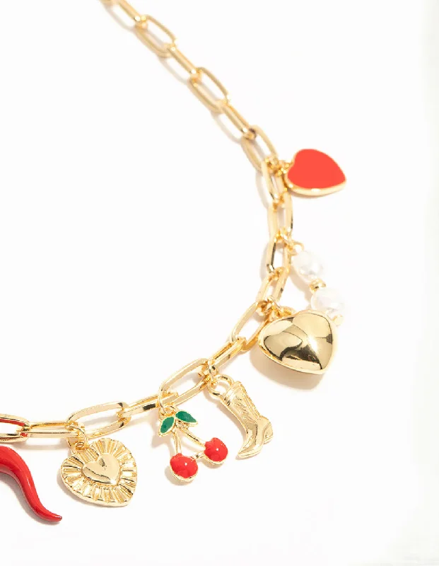 Shop Classic Women's  Necklaces & Pendants with a Modern Twist-Gold Plated Chili & Cherry Charm Necklace