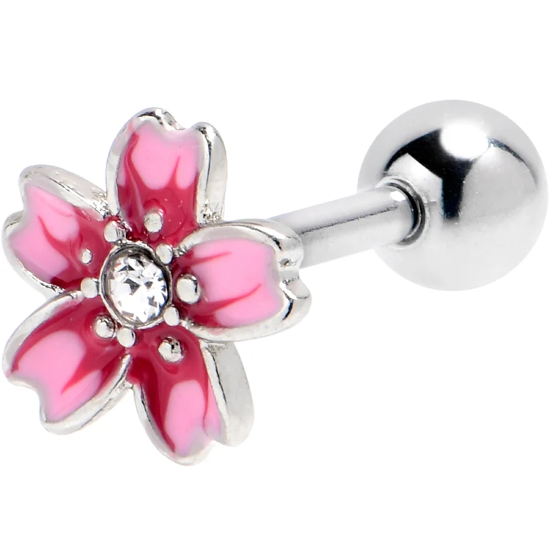 Women's Earrings – Elegant Designs for Every Personality--16 Gauge 1/4 Clear Gem Perfectly Pink Flower Cartilage Tragus Earring