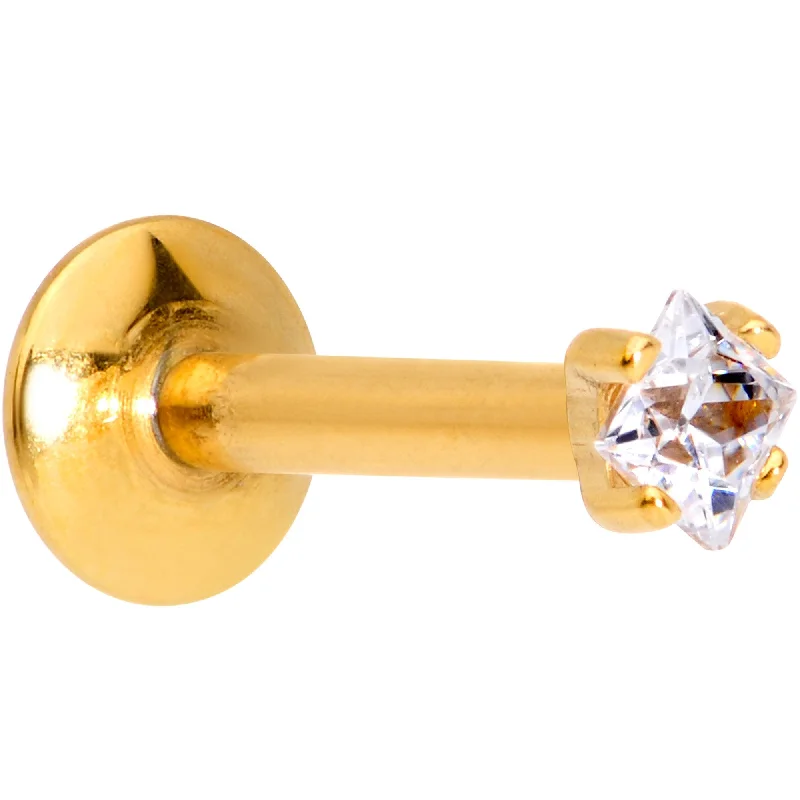 Women's Earrings – Elegant Designs for Every Personality--5/16 Clear Square CZ Gold PVD Internally Threaded Labret Monroe