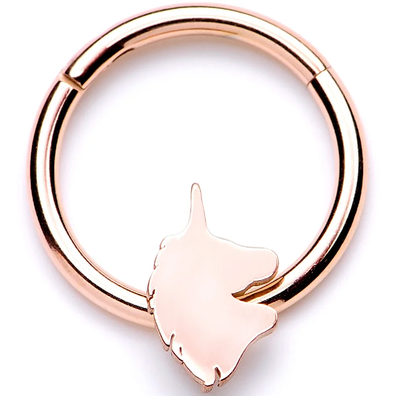 Silver Lip Rings for Elegant Appeal16 Gauge 3/8 Rose Gold Tone Unicorn Hinged Segment Ring