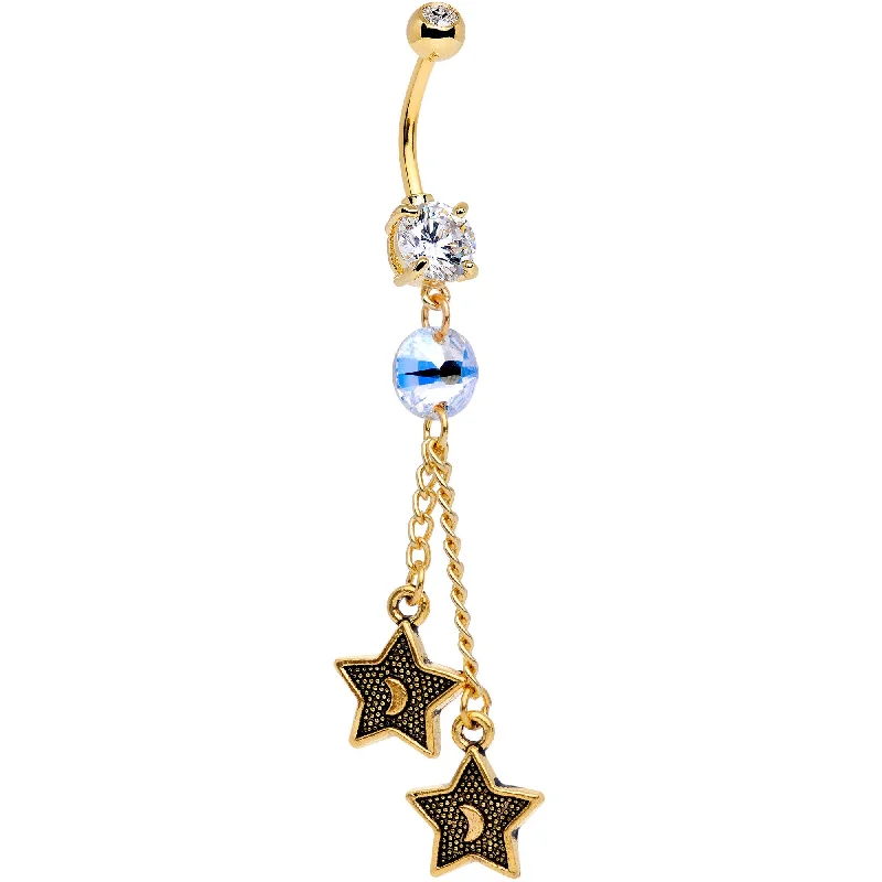 Designer Belly Rings with Unique Features -Clear Gem Starshine Dangle Belly Ring Created with Crystals Designer Belly Rings with Unique Features -Clear Gem Starshine Dangle Belly Ring Created with Crystals