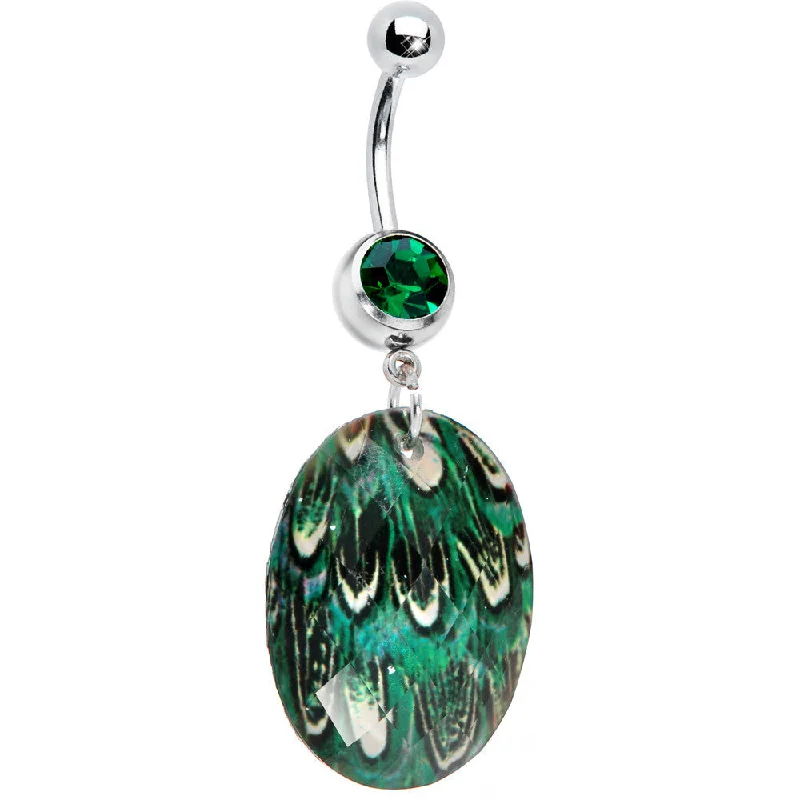 Comfortable Belly Rings with Stylish Accents -Green Gem Paradise Feather Oval Dangle Belly Ring Comfortable Belly Rings with Stylish Accents -Green Gem Paradise Feather Oval Dangle Belly Ring