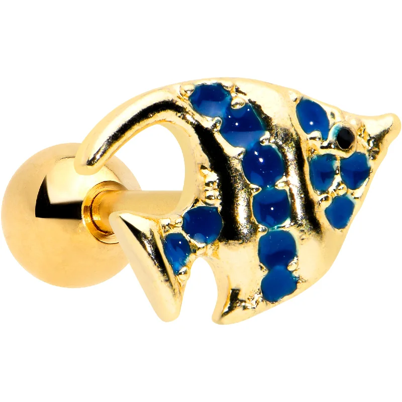 Women's Earrings – Elegant Designs for Every Personality--16 Gauge 1/4 Gold Tone Blue Adorable Angelfish Cartilage Tragus