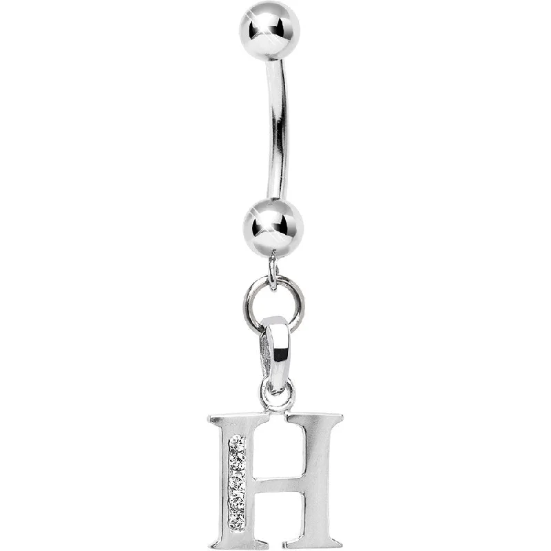 Custom Belly Rings for Personal Flair -16 Gauge Solid 14kt White Gold CZ Initial H Belly Ring Custom Belly Rings for Personal Flair -16 Gauge Solid 14kt White Gold CZ Initial H Belly Ring