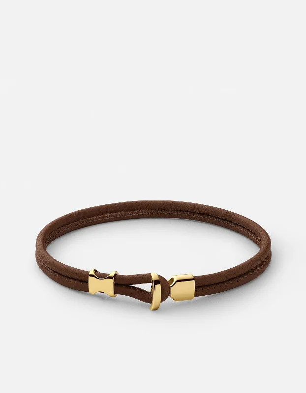 Leather and Metal Bracelets for Men-Orson Loop Leather Bracelet, Gold Vermeil