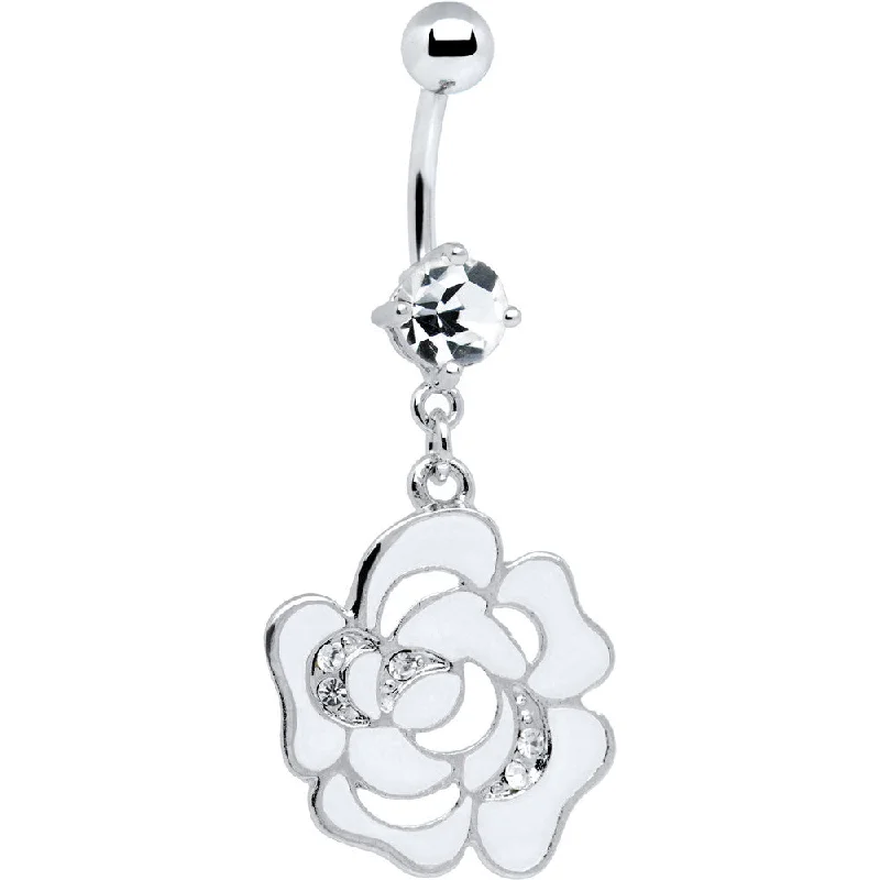 Belly Rings with Artistic Designs for Bold Fashion -White Decorated Cubic Zirconia Flower Belly Ring Belly Rings with Artistic Designs for Bold Fashion -White Decorated Cubic Zirconia Flower Belly Ring