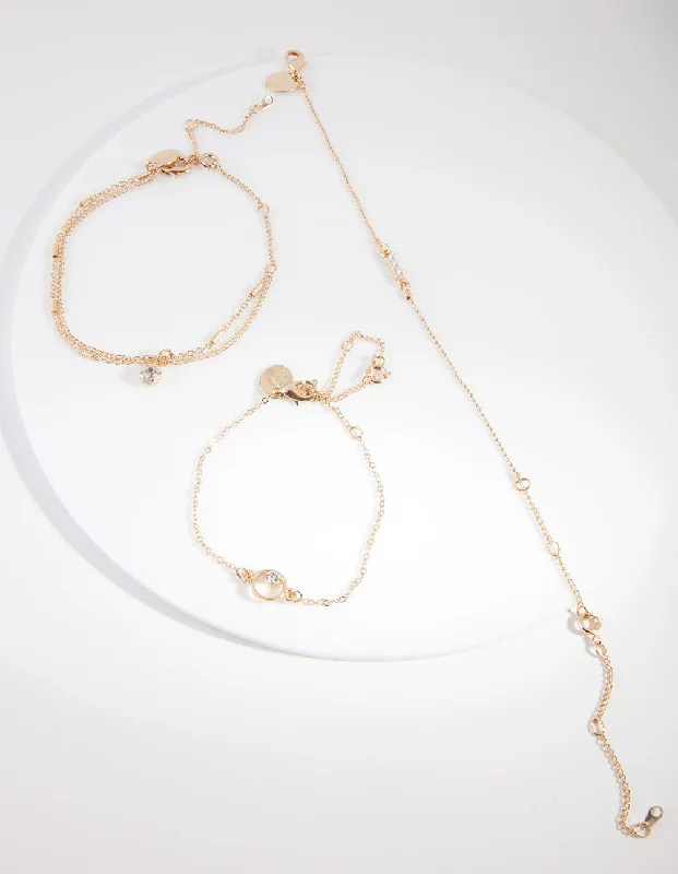 Polished Gold Bangles for Women-Gold Pearl Friendship Anklet Bracelet Pack