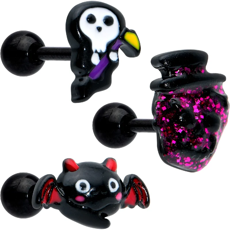 Women's Earrings – Elegant Designs for Every Personality--16 Gauge 1/4 Black Halloween Skull Bat Reaper Cartilage Earring Set of 3 Women's Earrings – Elegant Designs for Every Personality--16 Gauge 1/4 Black Halloween Skull Bat Reaper Cartilage Earring Set of 3