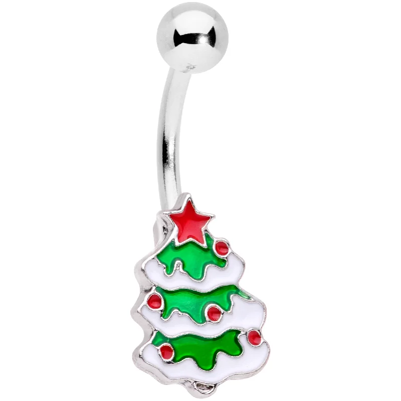 Belly Rings for Fashion Enthusiasts -Green Red White Christmas Tree Holiday Belly Ring Belly Rings for Fashion Enthusiasts -Green Red White Christmas Tree Holiday Belly Ring