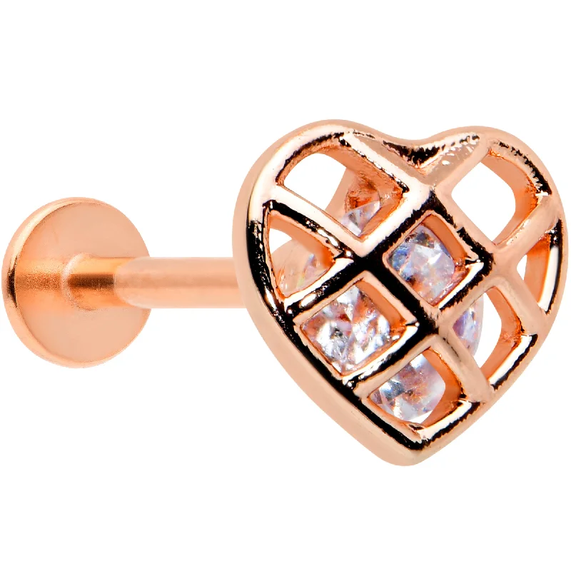 Stunning Lip Rings for Special Occasions16 Gauge 5/16 Clear CZ Gem Rose Gold Tone Cage Heart Labret Tragus