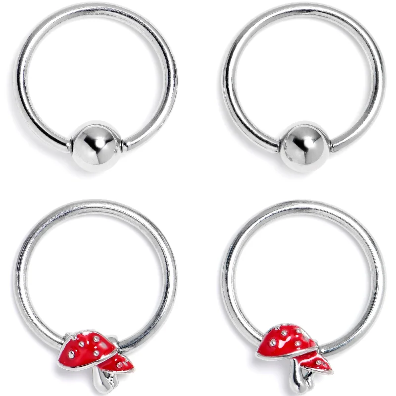 Lip Rings with Personalized Touch16 Gauge 3/8 Mushroom Red Top BCR Captive Ring Set of 4