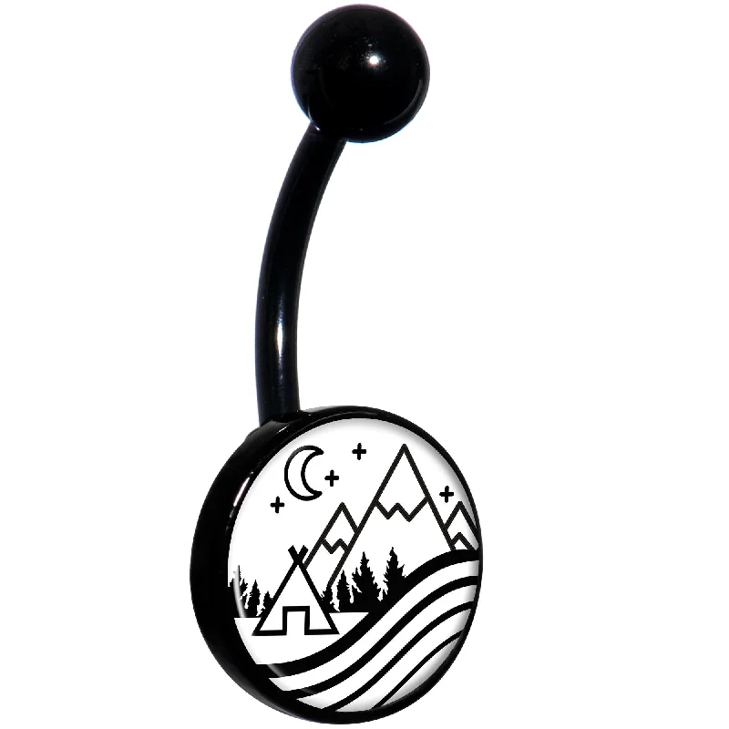 Comfortable Belly Rings for Effortless Style -Camping in the Mountains Black Belly Ring Comfortable Belly Rings for Effortless Style -Camping in the Mountains Black Belly Ring