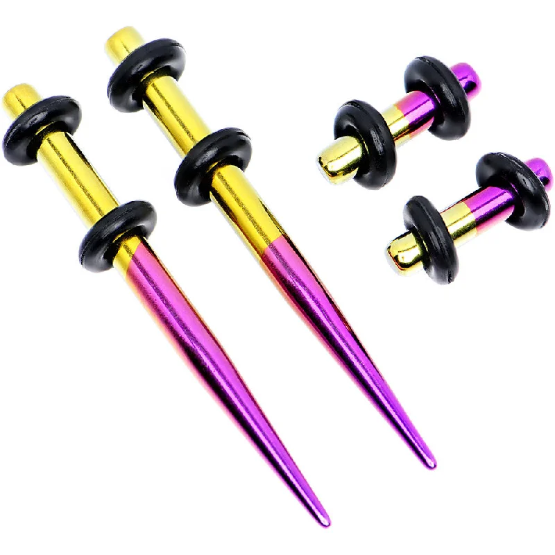 Women's Earrings – Elegant Designs for Every Personality--8 Gauge Yellow and Purple Titanium IP Steel Taper Plug Set Women's Earrings – Elegant Designs for Every Personality--8 Gauge Yellow and Purple Titanium IP Steel Taper Plug Set