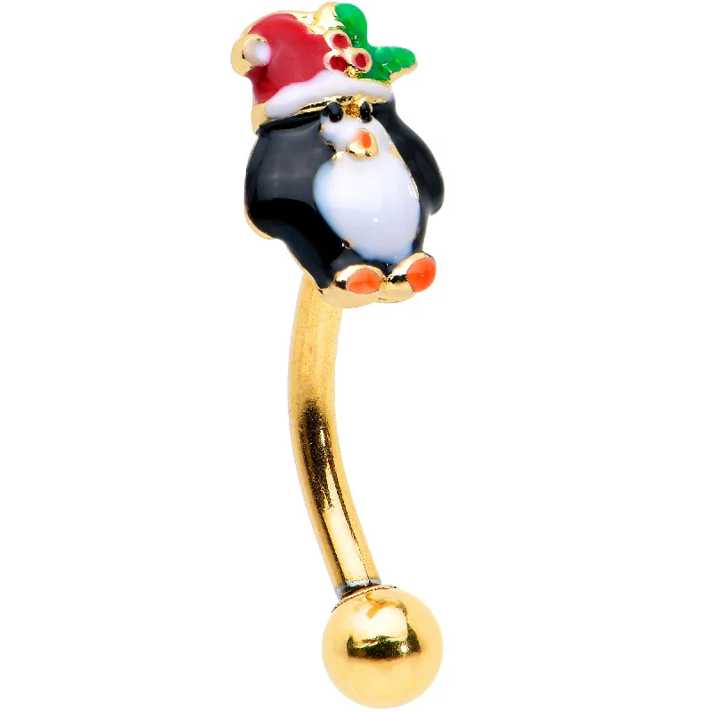Women's Earrings – Elegant Designs for Every Personality--16 Gauge 5/16 Gold Tone Holly Hat Penguin Holiday Curved Eyebrow Ring Women's Earrings – Elegant Designs for Every Personality--16 Gauge 5/16 Gold Tone Holly Hat Penguin Holiday Curved Eyebrow Ring