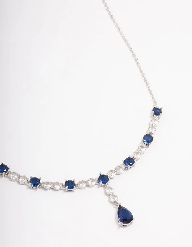 Shop Classic Women's Necklaces & Pendants with a Modern Twist-Silver Sapphire Stone Drop Necklace Shop Classic Women's Necklaces & Pendants with a Modern Twist-Silver Sapphire Stone Drop Necklace