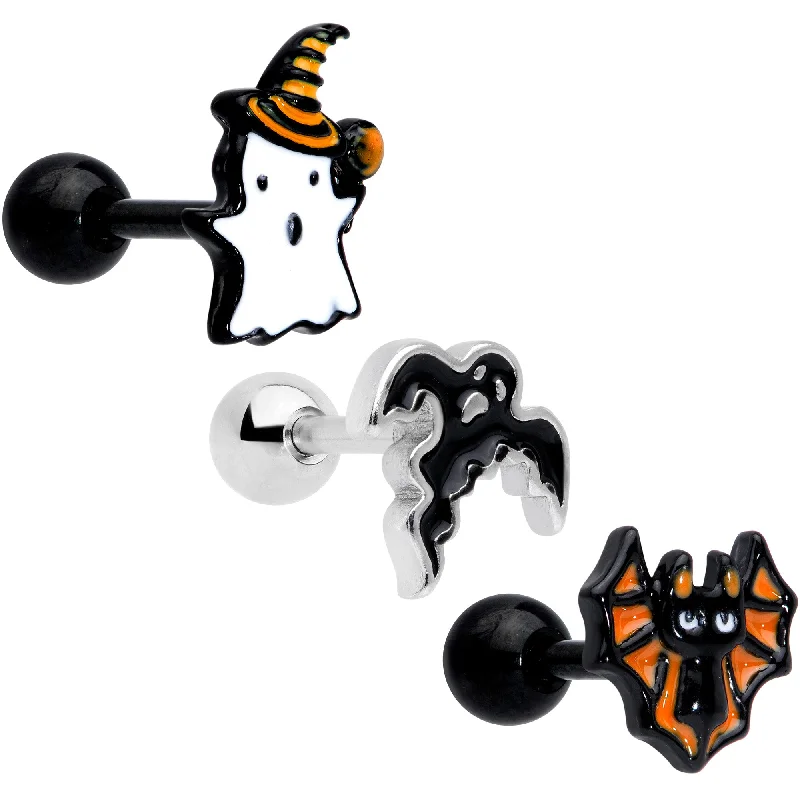 Women's Earrings – Elegant Designs for Every Personality--16 Gauge 1/4 Black Ghosts Hat Bat Halloween Cartilage Tragus Set of 3 Women's Earrings – Elegant Designs for Every Personality--16 Gauge 1/4 Black Ghosts Hat Bat Halloween Cartilage Tragus Set of 3
