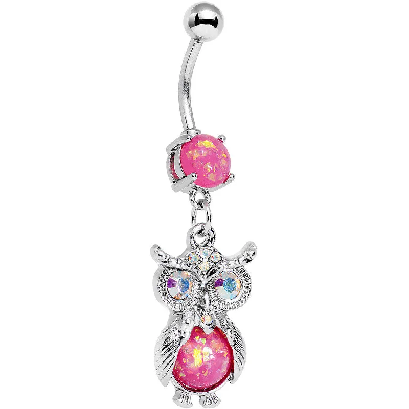 Beautiful Belly Rings for Fashionable Women -Pink Faux Opal Clear Gem No Ordinary Owl Dangle Belly Ring Beautiful Belly Rings for Fashionable Women -Pink Faux Opal Clear Gem No Ordinary Owl Dangle Belly Ring