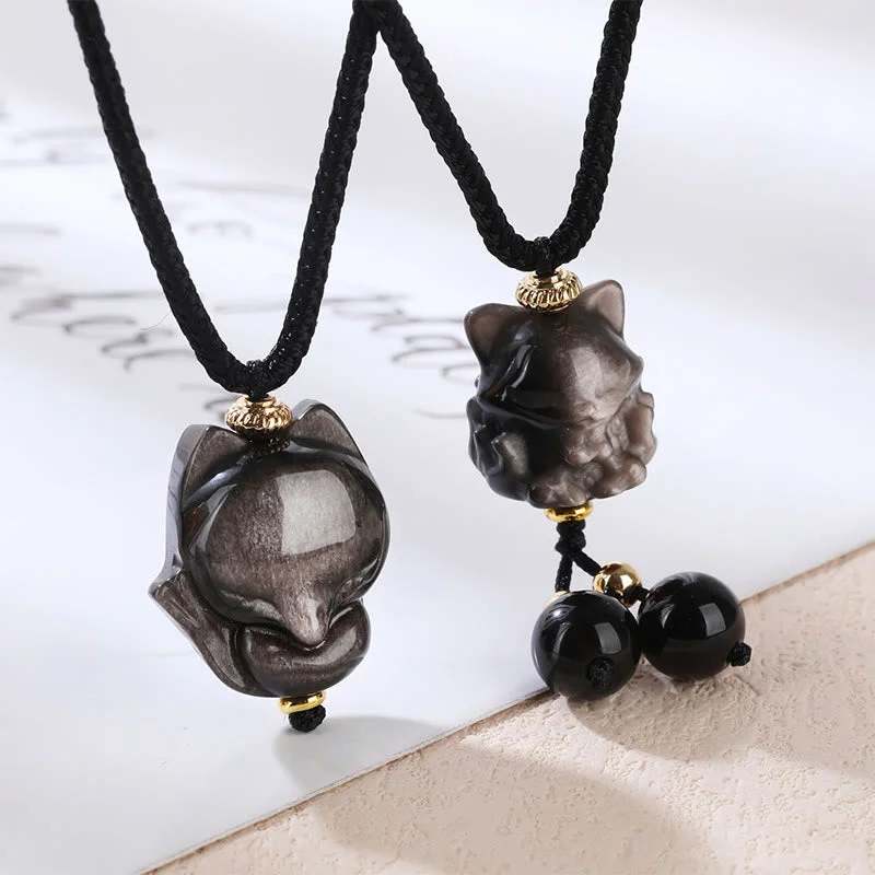 Shop Classic Women's Necklaces & Pendants with a Modern Twist-Buddha Stones Natural Silver Sheen Obsidian Nine Tailed Fox Protection Necklace Pendant Shop Classic Women's Necklaces & Pendants with a Modern Twist-Buddha Stones Natural Silver Sheen Obsidian Nine Tailed Fox Protection Necklace Pendant
