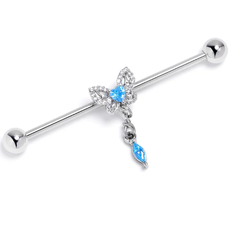 Women's Earrings – Elegant Designs for Every Personality--14 Gauge Blue Gem Butterfly Delight Dangle Industrial Barbell 38mm Women's Earrings – Elegant Designs for Every Personality--14 Gauge Blue Gem Butterfly Delight Dangle Industrial Barbell 38mm