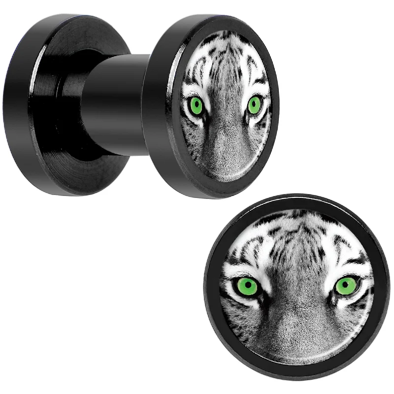 Women's Earrings – Elegant Designs for Every Personality--Black White Tiger Eyes Black Anodized Screw Fit Plug Set 4 Gauge Women's Earrings – Elegant Designs for Every Personality--Black White Tiger Eyes Black Anodized Screw Fit Plug Set 4 Gauge