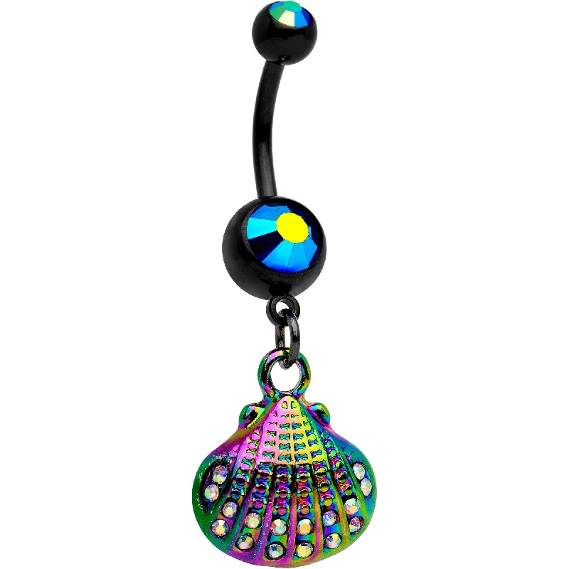 Stylish Belly Rings for Elegant Looks -Black Anodized Psychedelic Mermaid Shell Dangle Belly Ring Stylish Belly Rings for Elegant Looks -Black Anodized Psychedelic Mermaid Shell Dangle Belly Ring