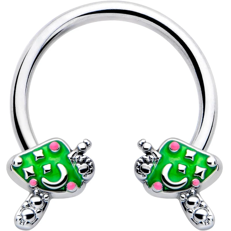 Nose Rings with Moonstone Charm -16 Gauge 3/8 Fanciful Green Mushrooms Horseshoe Circular Barbell Nose Rings with Moonstone Charm -16 Gauge 3/8 Fanciful Green Mushrooms Horseshoe Circular Barbell
