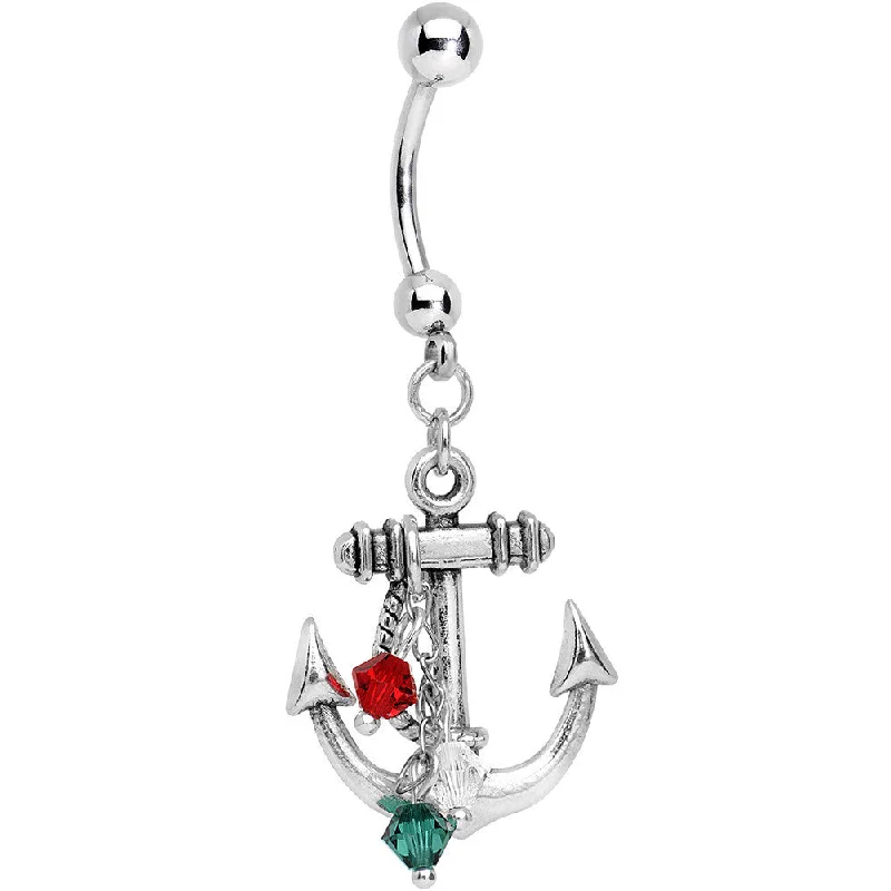Elegant Belly Rings for Special Occasions -Handcrafted Christmas Anchor Dangle Belly Ring Created with Crystals Elegant Belly Rings for Special Occasions -Handcrafted Christmas Anchor Dangle Belly Ring Created with Crystals