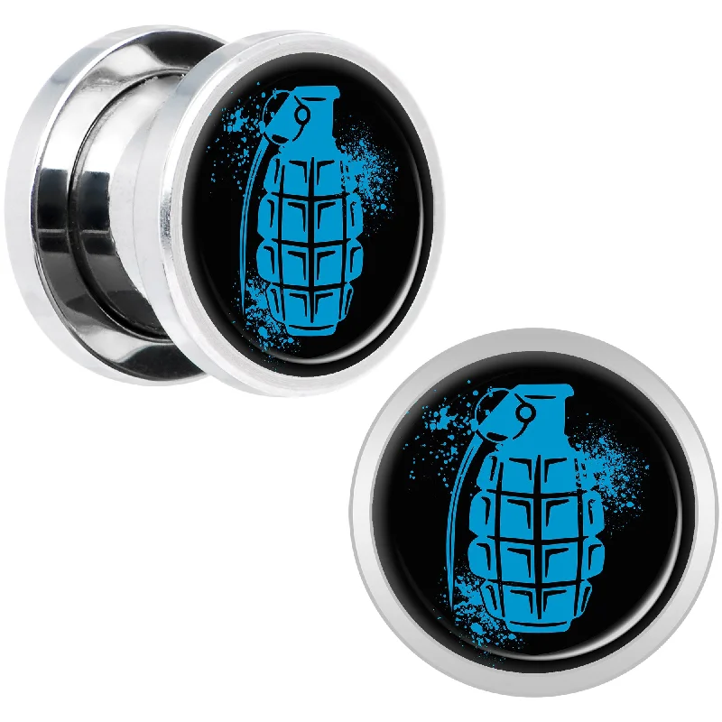Women's Earrings – Elegant Designs for Every Personality--Blue Grenade Steel Screw Fit Plug Set 00 Gauge