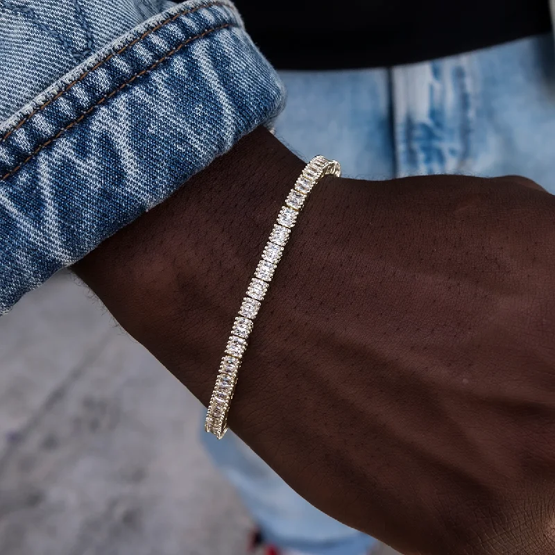 Elegant Wrap Bracelets for Men-Diamond Baguette Tennis Bracelet in Yellow Gold- 3mm