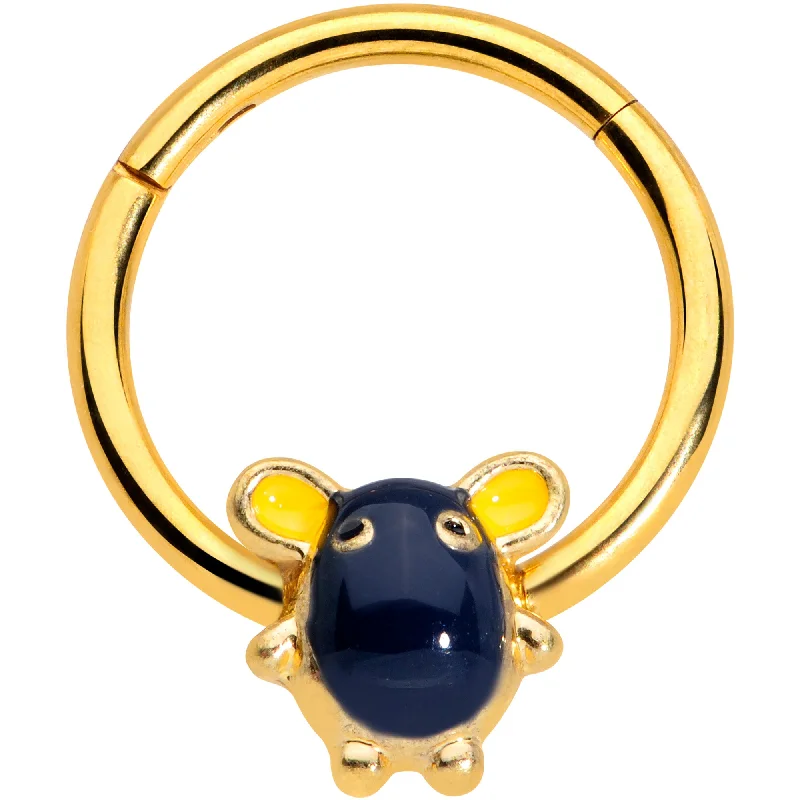 Nose Rings for Elegant Everyday Wear -16 Gauge 3/8 Gold Tone Black Mouse Hinged Segment Ring Nose Rings for Elegant Everyday Wear -16 Gauge 3/8 Gold Tone Black Mouse Hinged Segment Ring