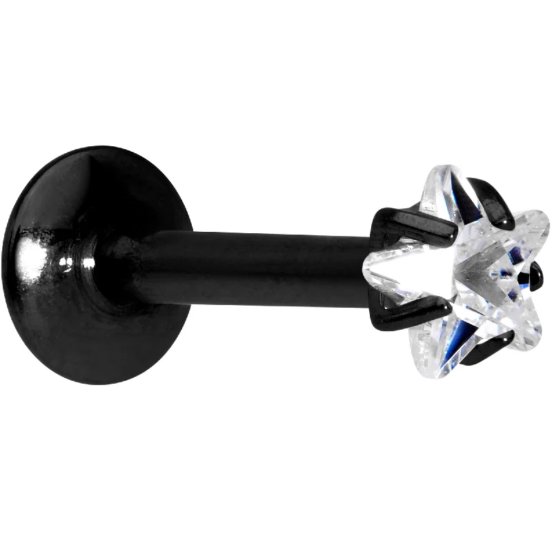 Women's Earrings – Elegant Designs for Every Personality--5/16 Clear Star CZ Gem Black PVD Internally Threaded Labret Monroe