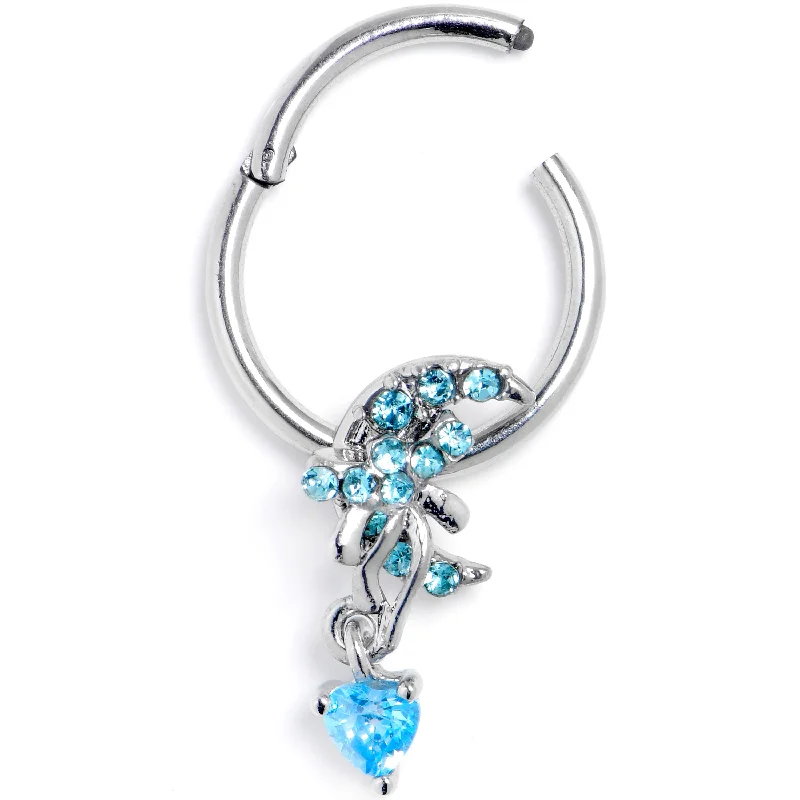 Women's Earrings – Elegant Designs for Every Personality--16 Gauge 3/8 Blue Gem Moon Bow Heart Dangle Hinged Segment Ring Women's Earrings – Elegant Designs for Every Personality--16 Gauge 3/8 Blue Gem Moon Bow Heart Dangle Hinged Segment Ring