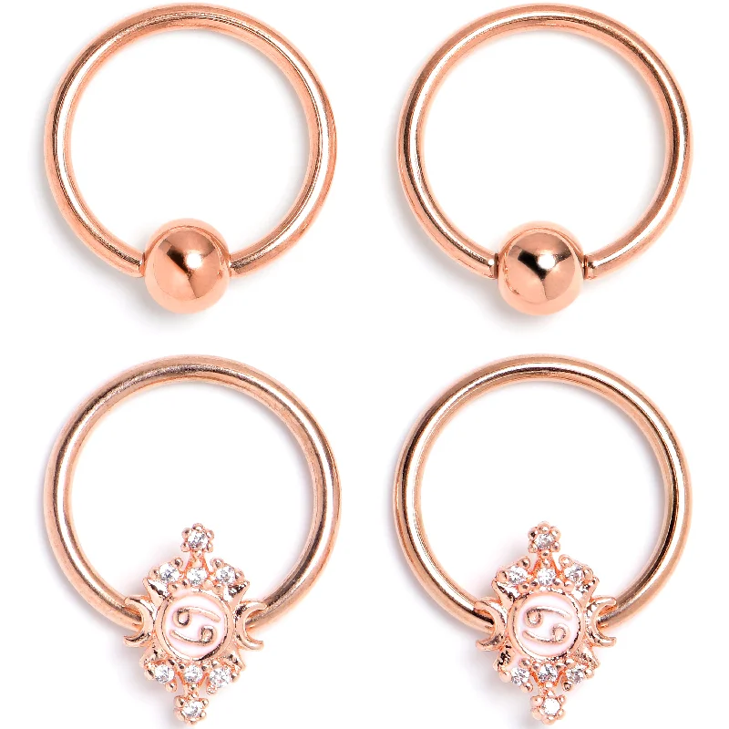 Affordable Lip Rings with Classic Design16 Gauge 3/8 Clear Gem Rose Gold Tone Mystical BCR Captive Ring Set of 4
